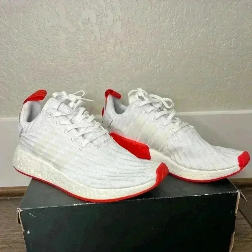 NWOB adidas NMD R2 White Core Red Two Toned- Size 8.5 Men